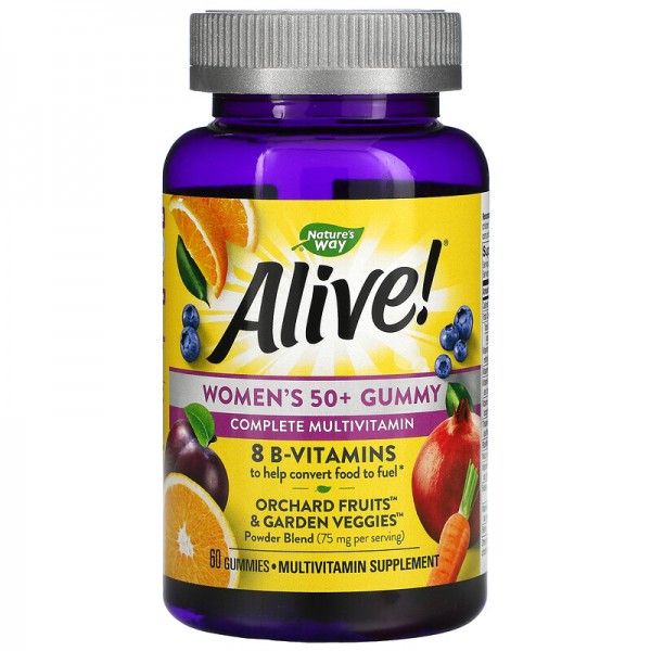 Nature's Way, Alive! Damen 50+ Gummivitamine, tolle Fruchtaromen, 60 Gummis